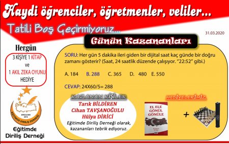 02.04.2020 TARİHLİ YARIŞMAMIZ SONUÇLARI BELLİ OLDU.