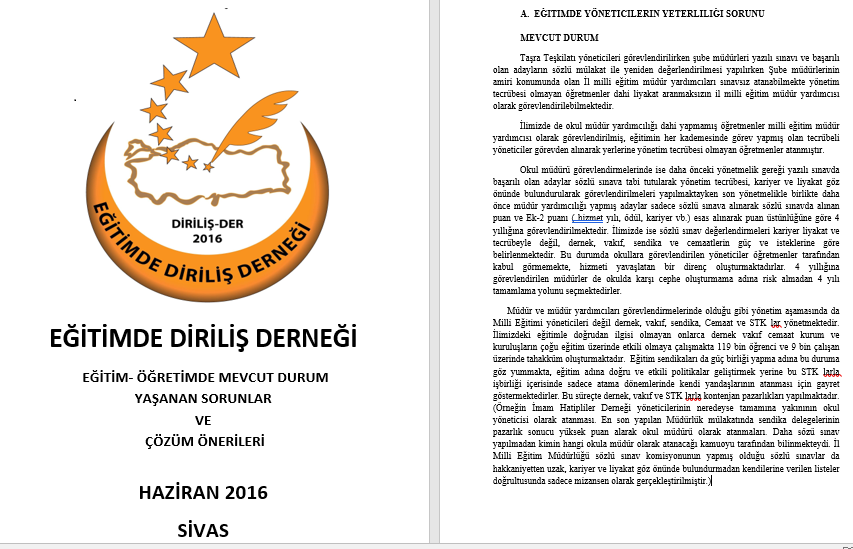 EĞİTİMİN SORUNLARI  VE ÇÖZÜM ÖNERİLERİ RAPORU 2016
